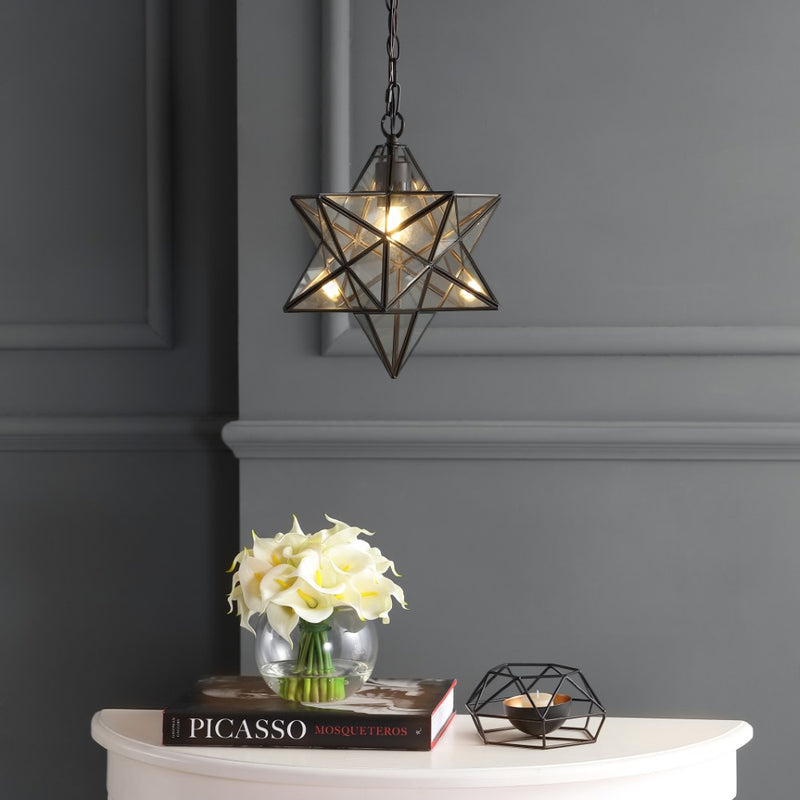 Stellaa 12" Moravian Star Metal/Clear Glass LED Pendant - JONATHAN Y