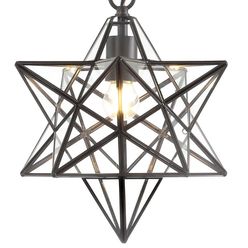 Stellaa 12" Moravian Star Metal/Clear Glass LED Pendant - JONATHAN Y