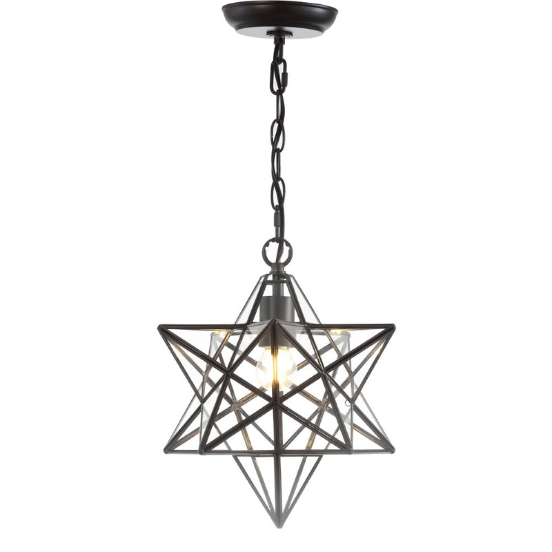 Stellaa 12" Moravian Star Metal/Clear Glass LED Pendant - JONATHAN Y
