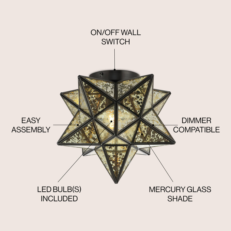 Stella 12" Moravian Star Metal/Clear Glass LED Flush Mount