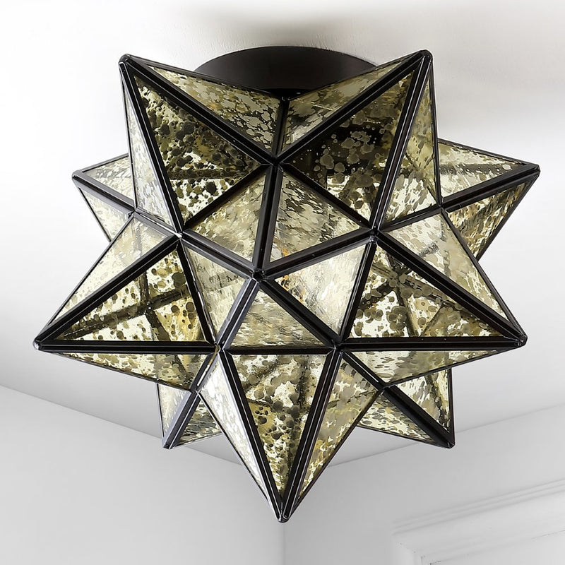 Stella 12" Moravian Star Metal/Clear Glass LED Flush Mount - JONATHAN Y