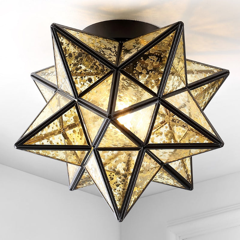 Stella 12" Moravian Star Metal/Clear Glass LED Flush Mount - JONATHAN Y