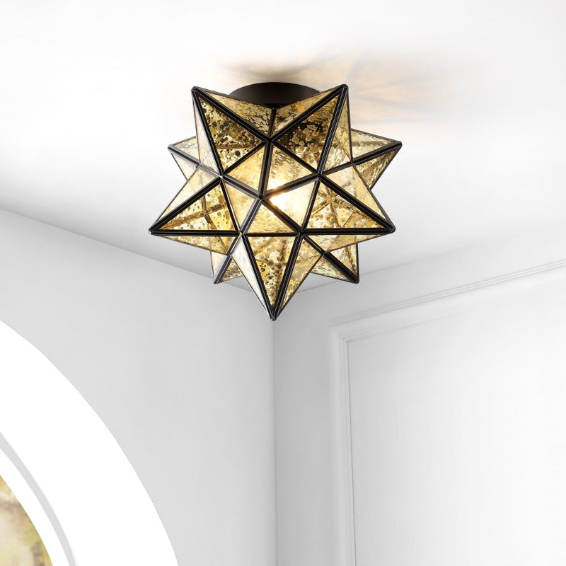Stella 12" Moravian Star Metal/Clear Glass LED Flush Mount - JONATHAN Y