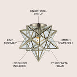 Stella 12" Moravian Star Metal/Clear Glass LED Flush Mount