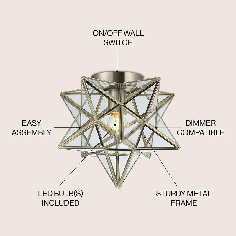 Stella 12" Moravian Star Metal/Clear Glass LED Flush Mount