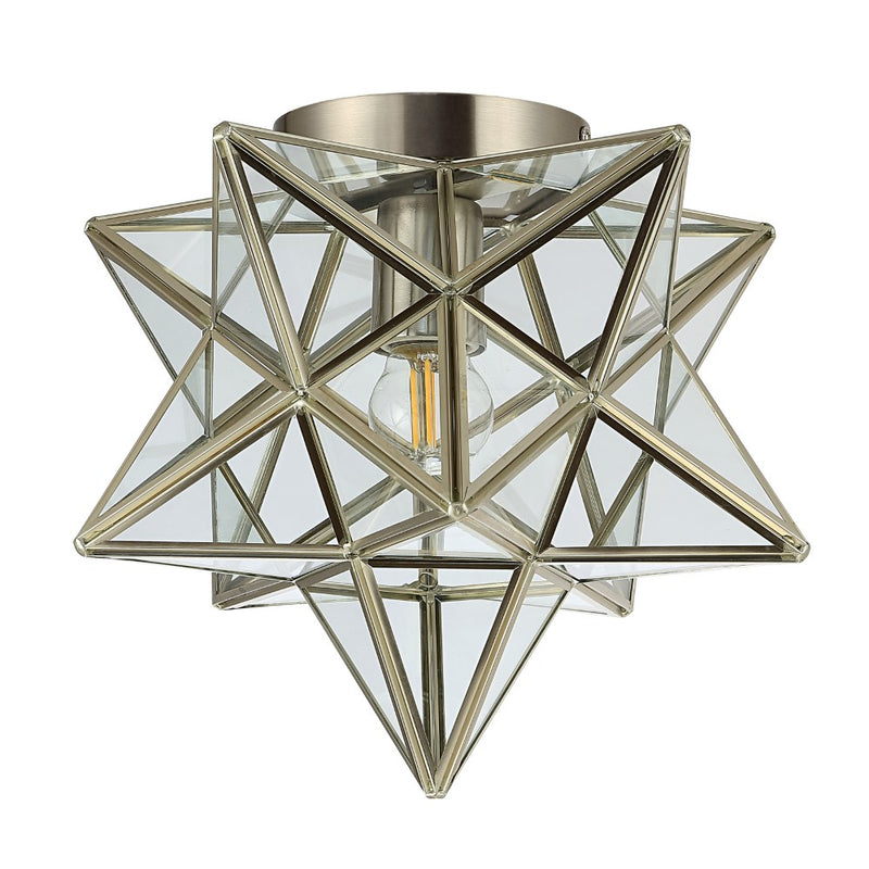 Stella 12" Moravian Star Metal/Clear Glass LED Flush Mount - JONATHAN Y