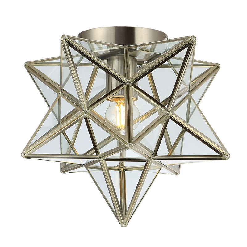 Stella 12" Moravian Star Metal/Clear Glass LED Flush Mount - JONATHAN Y