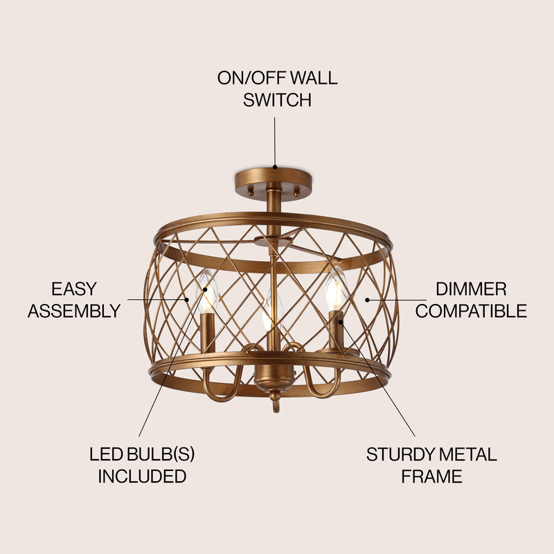 Eleanor 15" Metal LED Semi Flush Mount Ceiling Light - JONATHAN Y