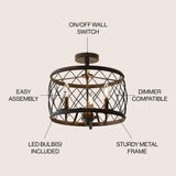 Eleanor 15" Metal LED Semi Flush Mount Ceiling Light - JONATHAN Y