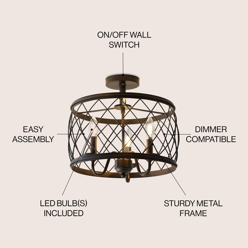 Eleanor 15" Metal LED Semi Flush Mount Ceiling Light - JONATHAN Y