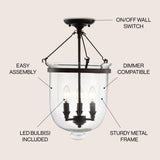 Charlotte 14.5" Metal/Glass LED Semi Flush Mount - JONATHAN Y