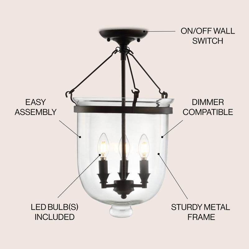 Charlotte 14.5" Metal/Glass LED Semi Flush Mount - JONATHAN Y