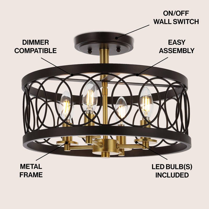 Sylvain 15.5" Metal LED Semi Flush Mount - JONATHAN Y