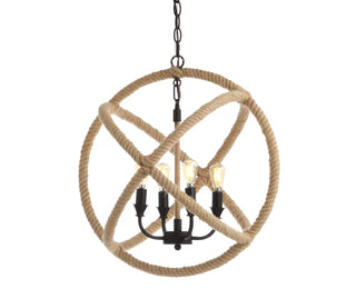 Soka 20" Adjustable Globe Metal/Rope LED Pendant - JONATHAN Y