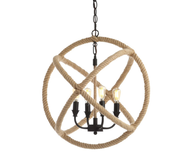 Soka 20" Adjustable Globe Metal/Rope LED Pendant - JONATHAN Y