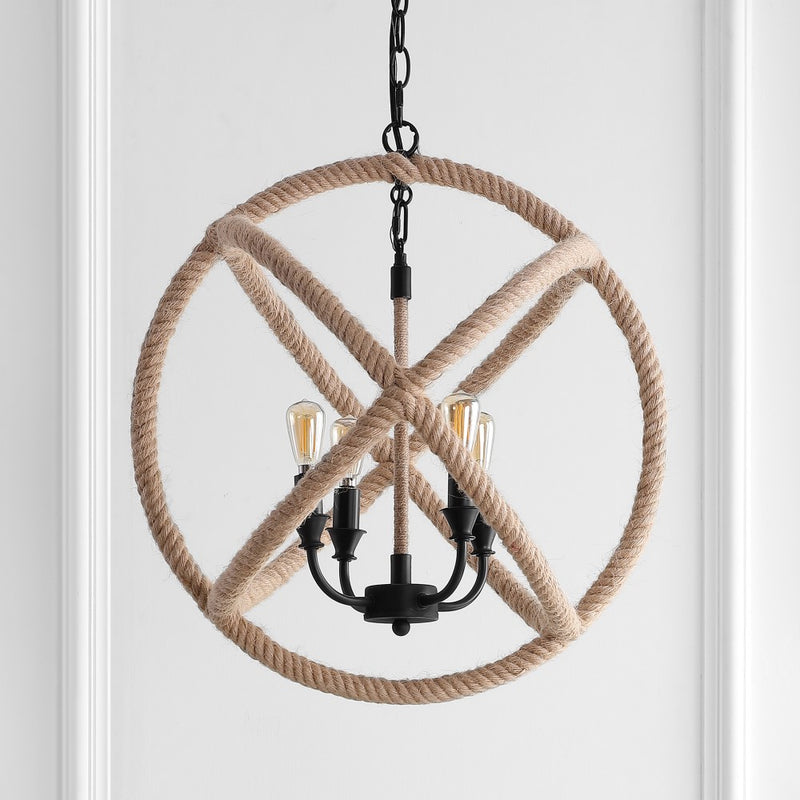 Soka 20" Adjustable Globe Metal/Rope LED Pendant - JONATHAN Y