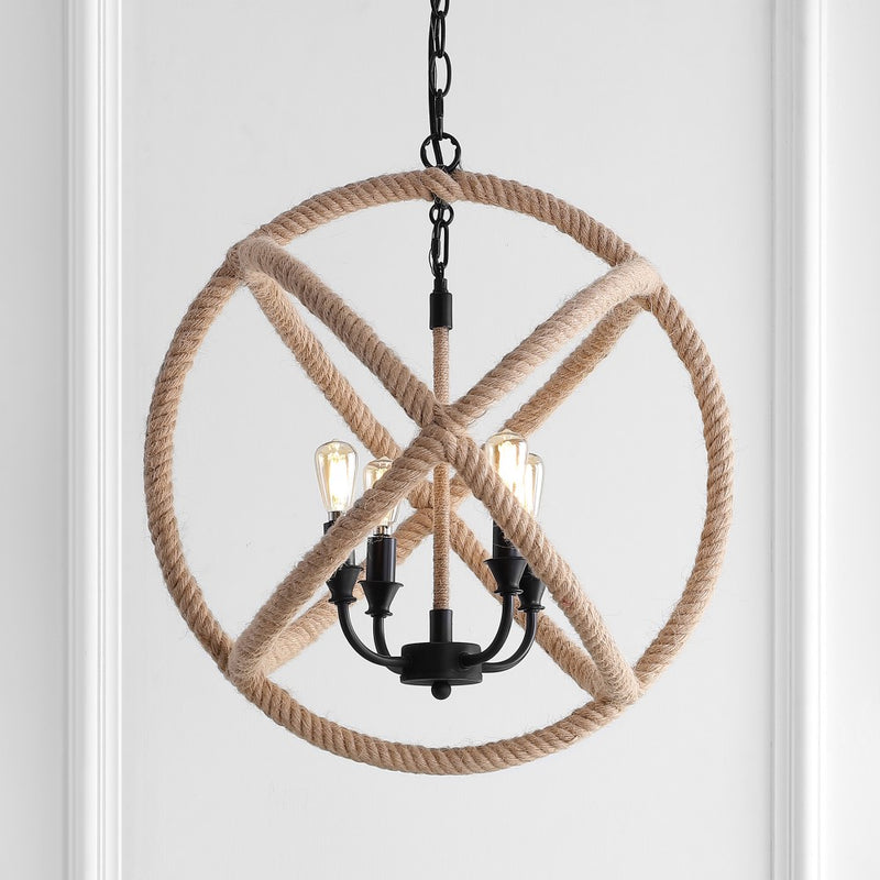 Soka 20" Adjustable Globe Metal/Rope LED Pendant - JONATHAN Y