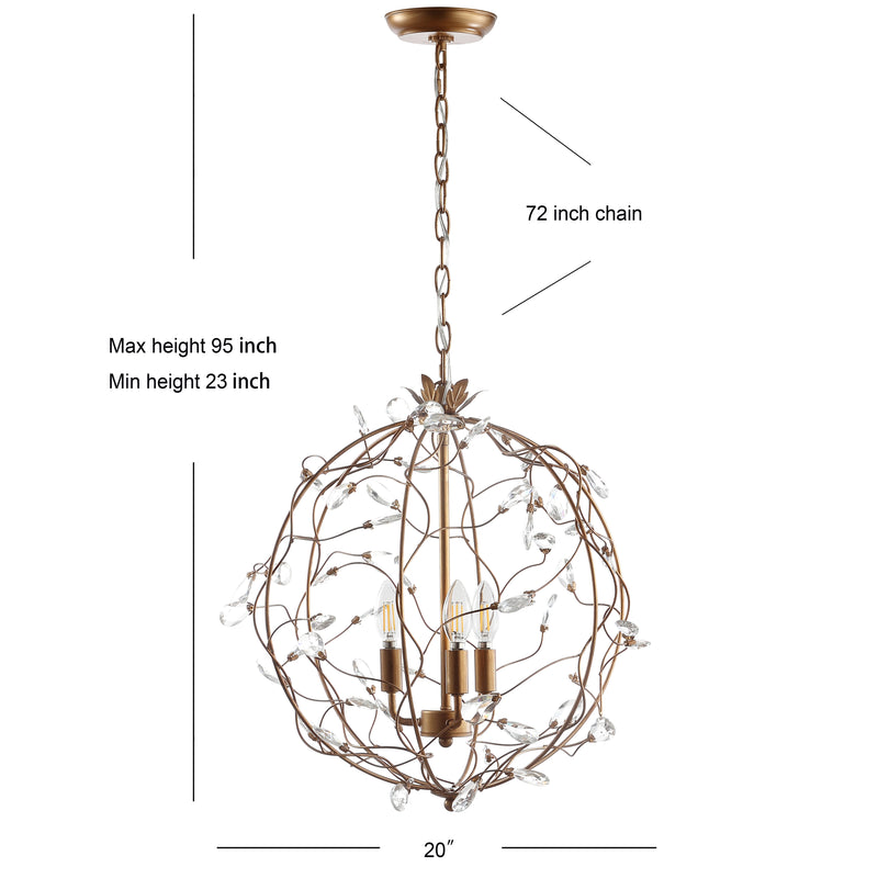 Isabelle 20" Adjustable Metal/Glass LED Pendant - JONATHAN Y