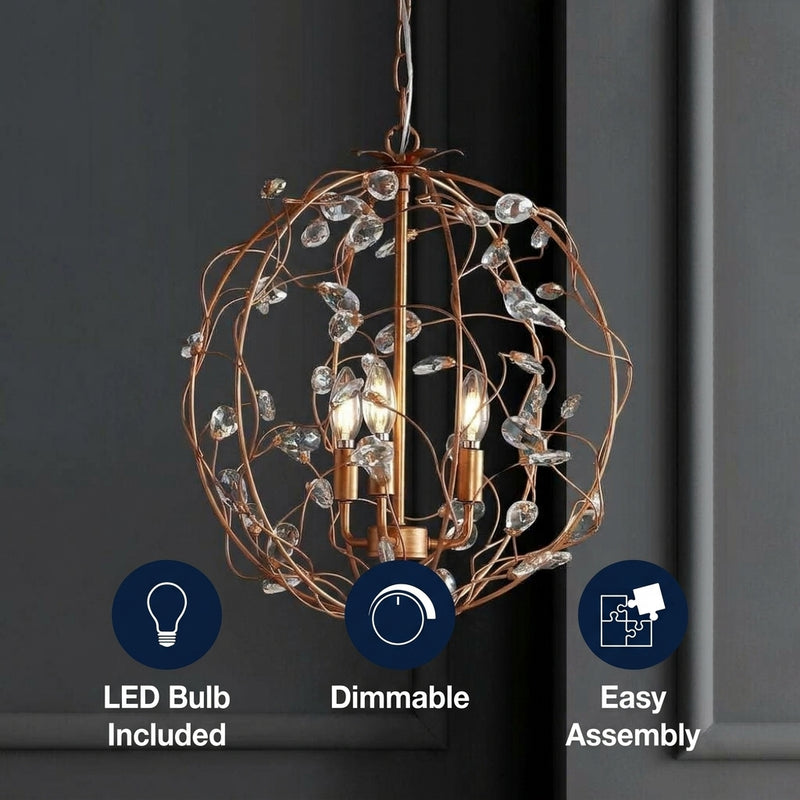 Isabelle 20" Adjustable Metal/Glass LED Pendant Antique Gold – ICONS