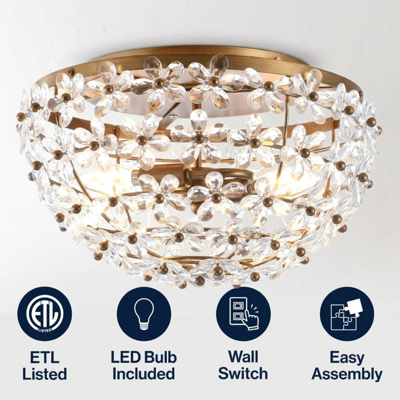 Isabelle 15.5" Metal/Acrylic LED Flush Mount Antique Gold/Clear – ICONS