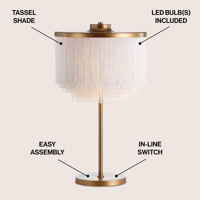 Coco 27.5" Fringed/Metal LED Table Lamp - JONATHAN Y