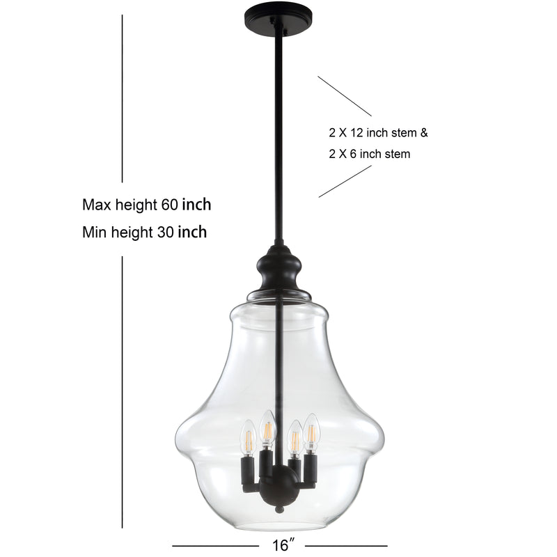 Adam Adjustable Metal/Glass LED Pendant - JONATHAN Y