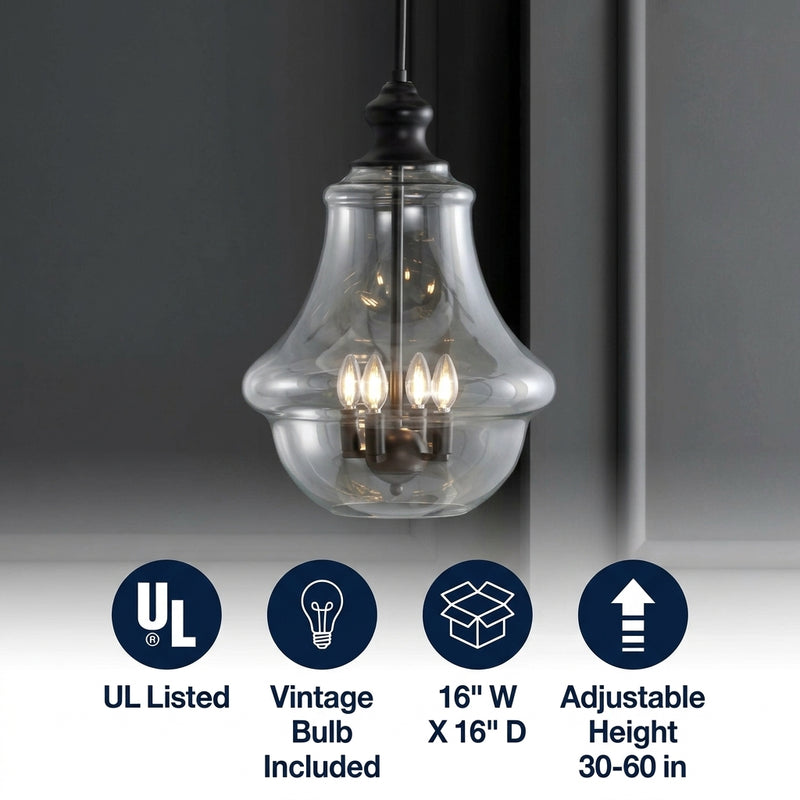 Adam Adjustable Metal/Glass LED Pendant Oil Rubbed Bronze / 16" – ICONS