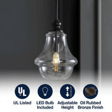 Adam Adjustable Metal/Glass LED Pendant Oil Rubbed Bronze / 12" – ICONS