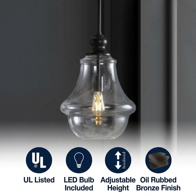 Adam Adjustable Metal/Glass LED Pendant Oil Rubbed Bronze / 12" – ICONS