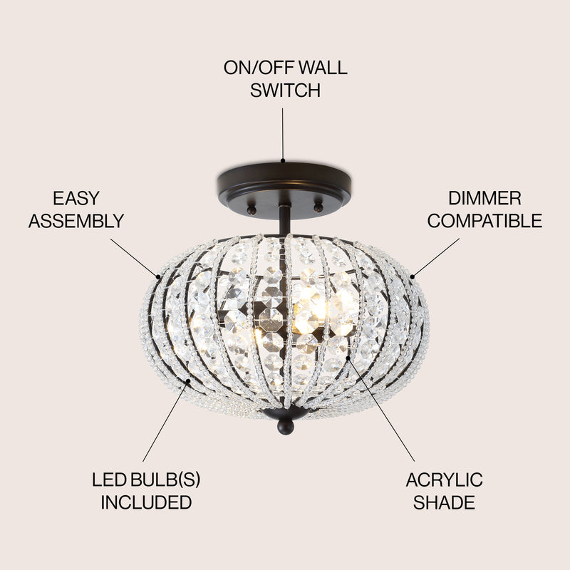 Catalina 11.7" Metal /Acrylic LED Semi Flush Mount - JONATHAN Y