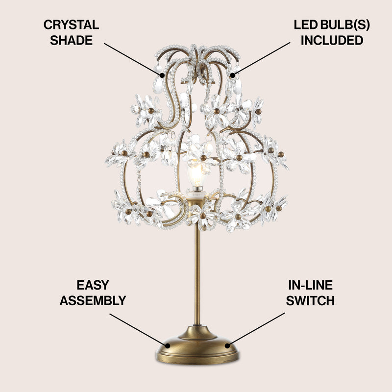 Clara 20.5" Crystal Flower Beaded Girandole Metal/Acrylic LED Table Lamp - JONATHAN Y