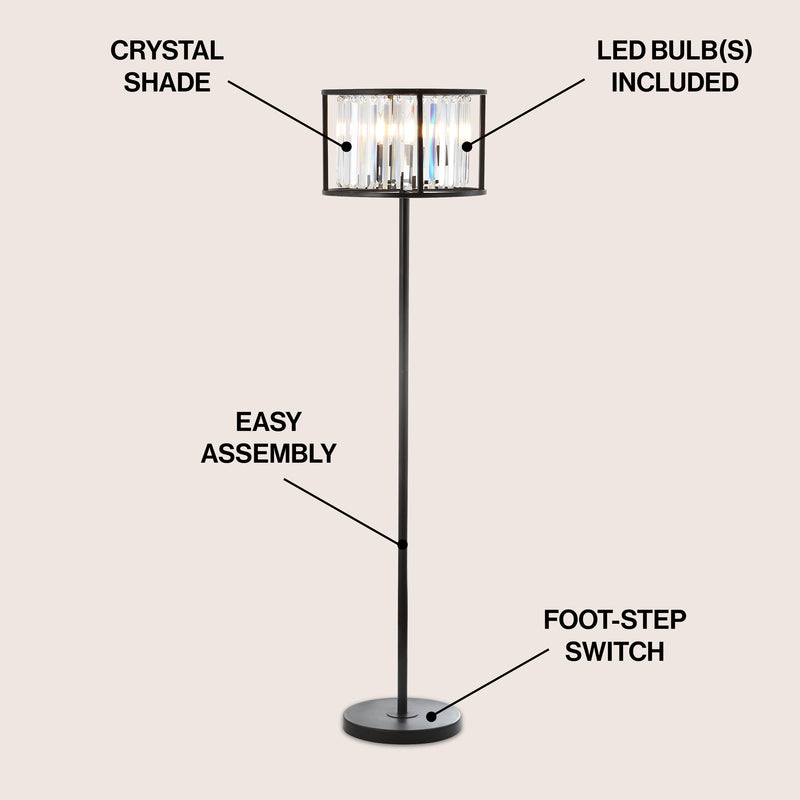 Bevin 63" Metal/Crystal LED Floor Lamp - JONATHAN Y