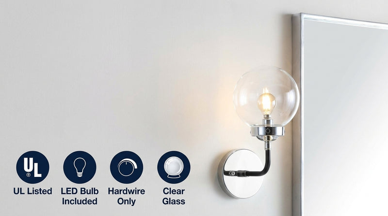 Caleb Brass Vanity Wall Sconce Clear Chrome/Black / 1-Light – ICONS