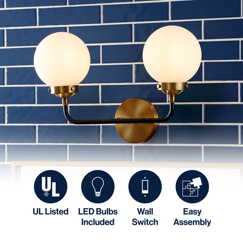 Caleb Brass Vanity Wall Sconce Frosted