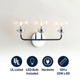 Caleb Brass Vanity Wall Sconce Clear Chrome/Black / 3-Light – ICONS