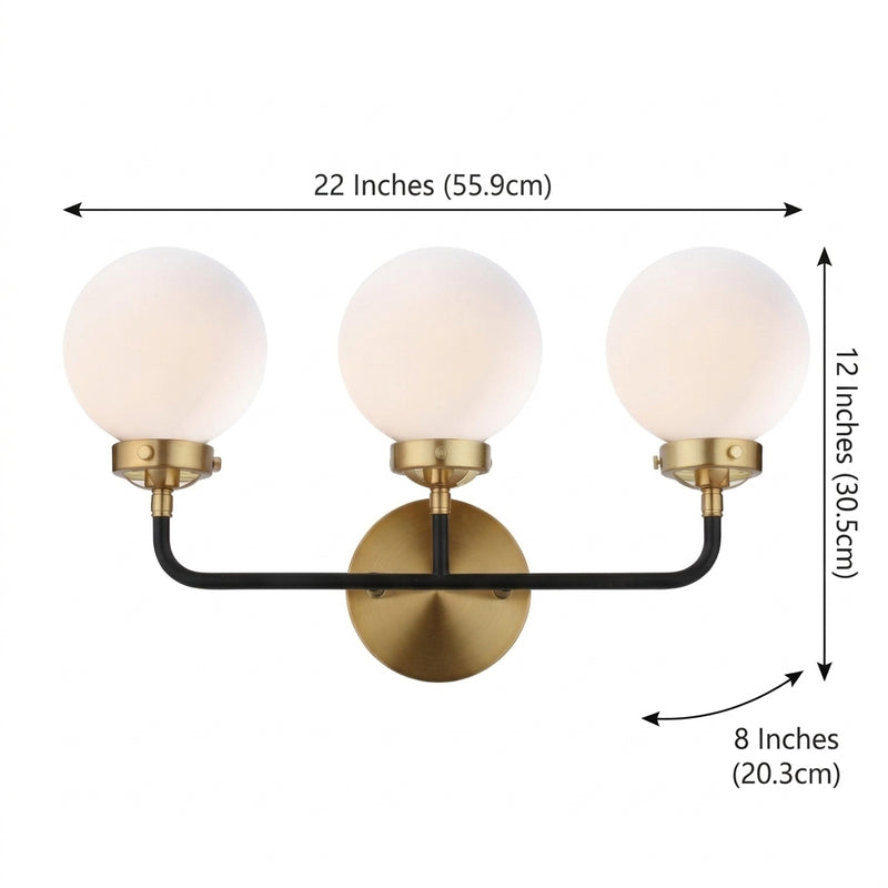 Caleb Brass Vanity Wall Sconce Frosted Brass Gold/Black/White / 3-Light Frosted – DIM