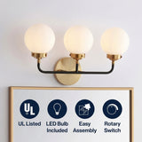 Caleb Brass Vanity Wall Sconce Frosted Brass Gold/Black/White / 3-Light Frosted – ICONS