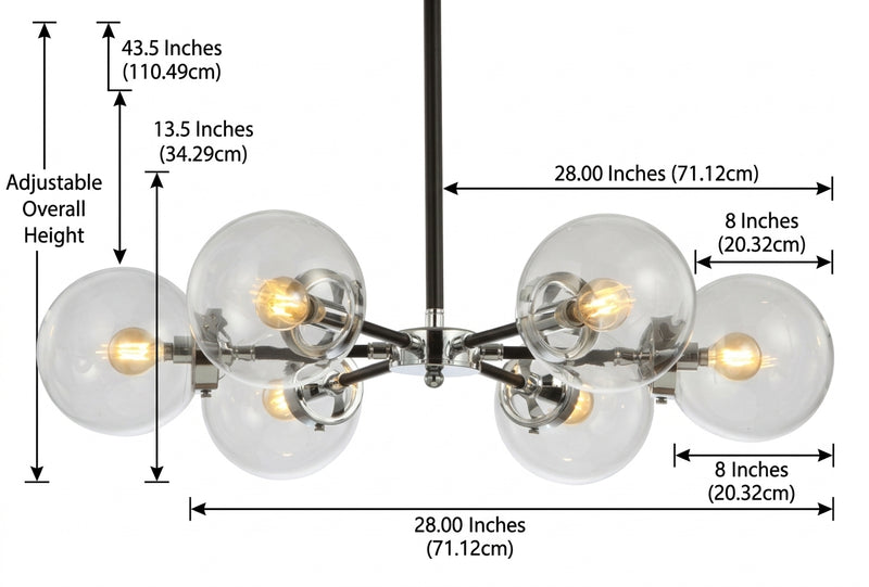 Caleb 28" Brass Cluster Pendant Chrome/Black / 6-Light Clear – DIM