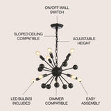 Orbit 19.5" Adjustable Iron Modern Industrial Sputnik LED Chandelier - JONATHAN Y