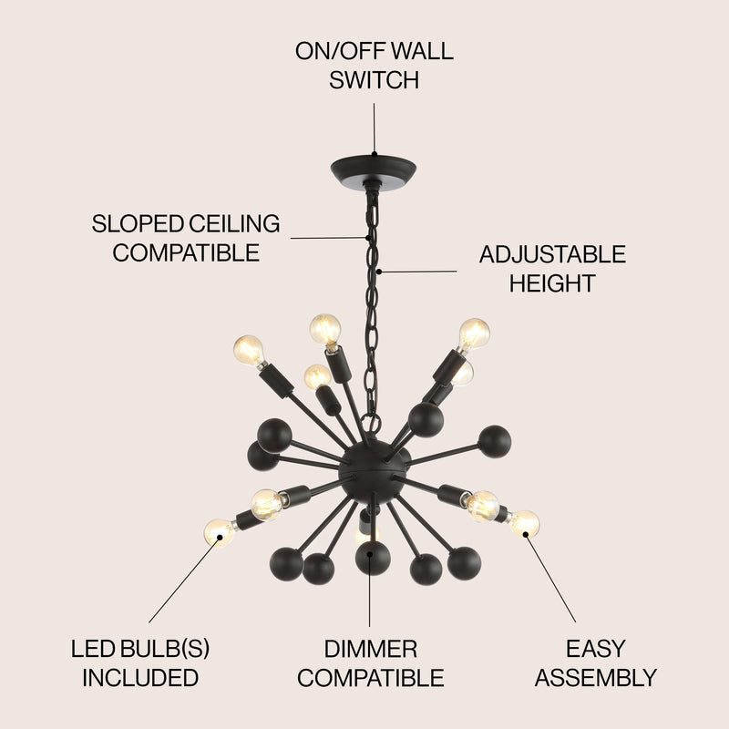 Orbit 19.5" Adjustable Iron Modern Industrial Sputnik LED Chandelier - JONATHAN Y