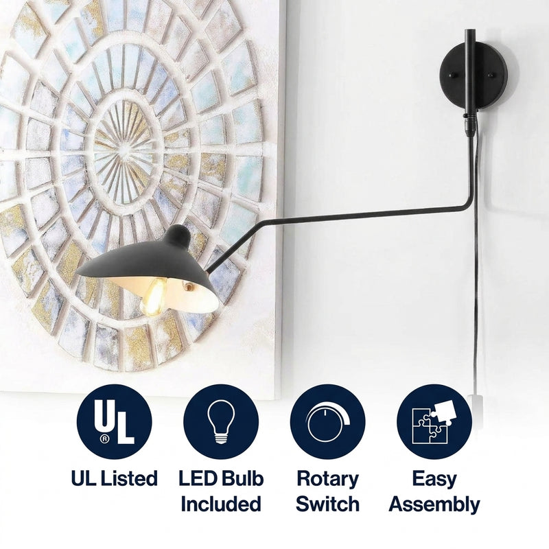 Frank 35" Iron Retro Swing LED Wall Sconce Black – ICONS