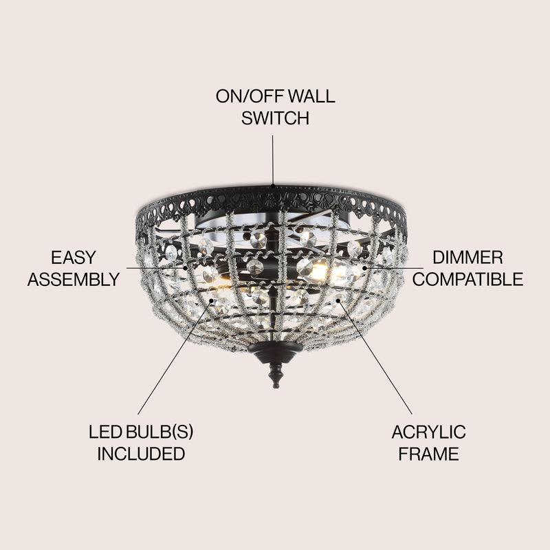 Anita 12.25" Low Ceiling Metal/Acrylic LED Flush Mount - JONATHAN Y