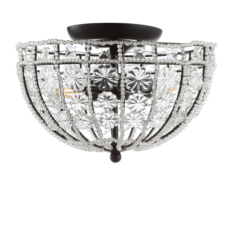 Billie 12" Crystal Flower Metal/Acrylic LED Semi Flush Mount - JONATHAN Y