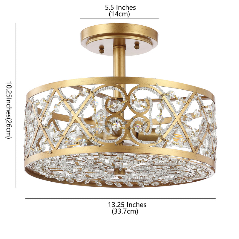 Leila 13.25" Iron/Crystal Modern Glam LED Flush Mount - JONATHAN Y