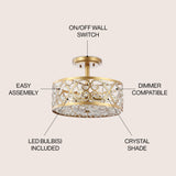 Leila 13.25" Iron/Crystal Modern Glam LED Flush Mount - JONATHAN Y