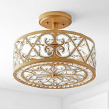 Leila 13.25" Iron/Crystal Modern Glam LED Flush Mount - JONATHAN Y