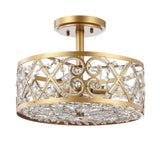 Leila 13.25" Iron/Crystal Modern Glam LED Flush Mount - JONATHAN Y