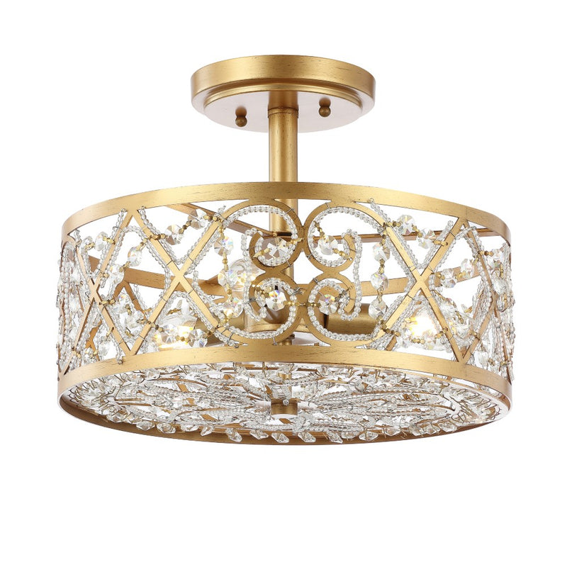 Leila 13.25" Iron/Crystal Modern Glam LED Flush Mount - JONATHAN Y