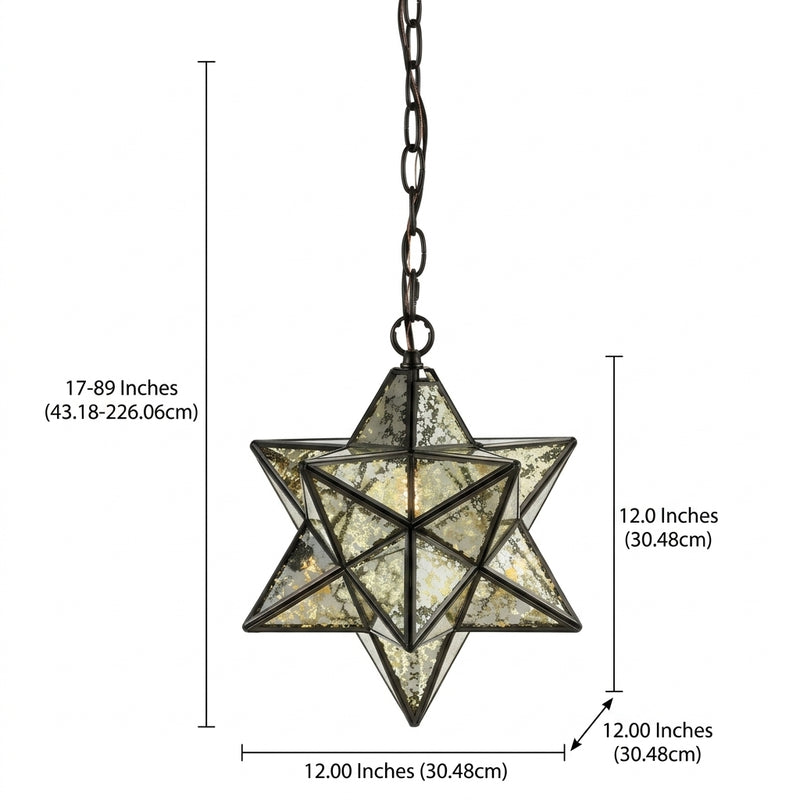 Stellaa 12" Moravian Star Metal/Clear Glass LED Pendant Oil Rubbed Bronze/Mercury Glass – DIM