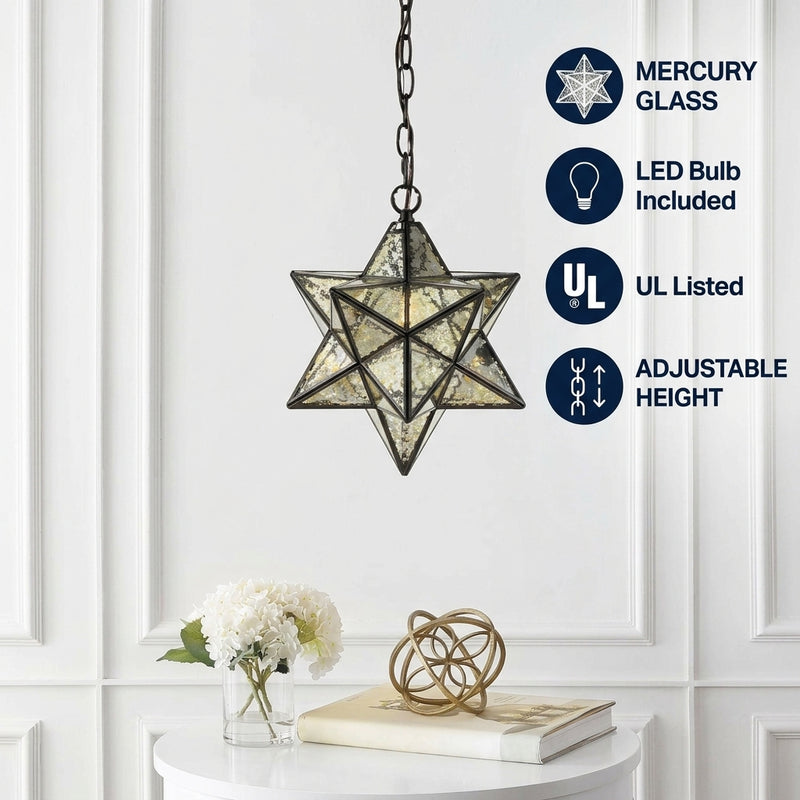 Stellaa 12" Moravian Star Metal/Clear Glass LED Pendant Oil Rubbed Bronze/Mercury Glass – ICONS